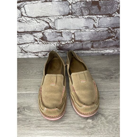 Ariat Cruiser Shoes Tan Suede Pink Slip On Loafer Flat Casual Women Sz 10B US/41 - Picture 11 of 16